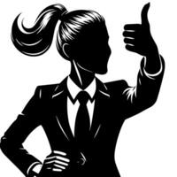 Black and White Illustration of a Woman in Business Suit is showing the Thumbs up Sign vector