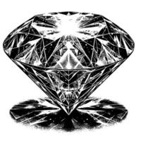 Black and white silhouette of a perfectly cut sparkling solitaire diamond gemstone vector