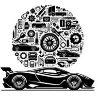 black and white illustration of a Hypercar Sports Car vector