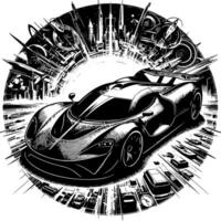 black and white illustration of a Hypercar Sports Car vector
