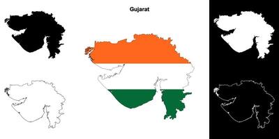 Gujarat state outline map set vector