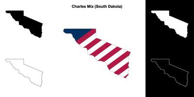 Charles Mix County, South Dakota outline map set vector