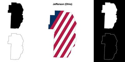 Jefferson County, Ohio outline map set vector