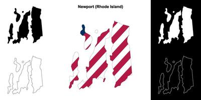 Newport County, Rhode Island outline map set vector