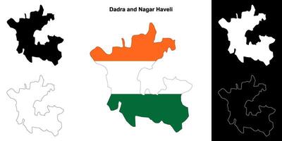 Dadra and Nagar Haveli state outline map set vector