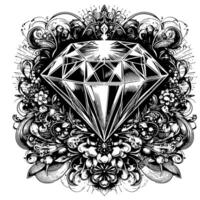 Black and white silhouette of a perfectly cut sparkling solitaire diamond gemstone vector