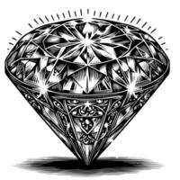 Black and white silhouette of a perfectly cut sparkling solitaire diamond gemstone vector