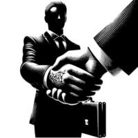 Black and white Illustration of a Handshake bewtween two Business Men in Suits vector