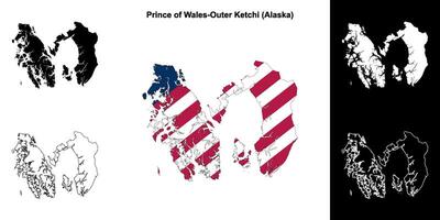 Prince of Wales-Outer Ketchi Borough, Alaska outline map set vector