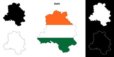 Delhi state outline map set vector