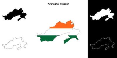 Arunachal Pradesh state outline map set vector