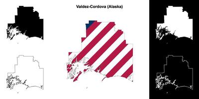 valdez-cordova ciudad, Alaska contorno mapa conjunto vector