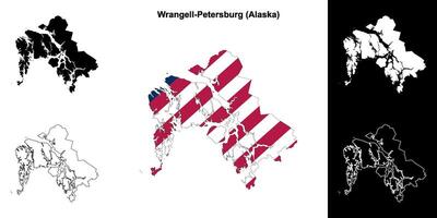 wrangell-petersburgo ciudad, Alaska contorno mapa conjunto vector