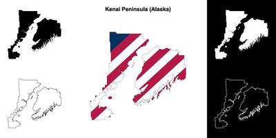 Kenai Peninsula Borough, Alaska outline map set vector