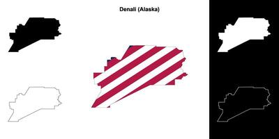 Denali Borough, Alaska outline map set vector