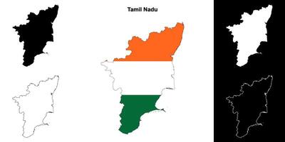 Tamil Nadu state outline map set vector