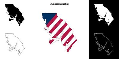 Juneau Borough, Alaska outline map set vector