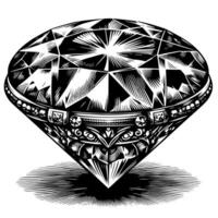 Black and white silhouette of a perfectly cut sparkling solitaire diamond gemstone vector