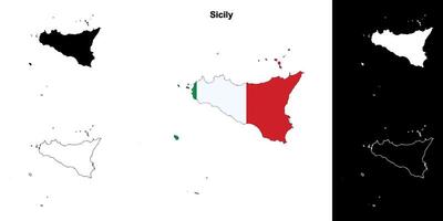 Sicily blank outline map set vector