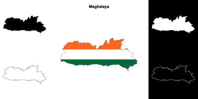 Meghalaya state outline map set vector
