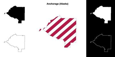 Anchorage Borough, Alaska outline map set vector