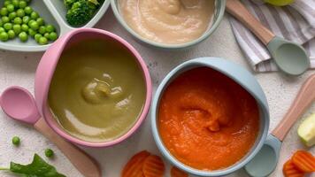 Healthy baby food in bowls video