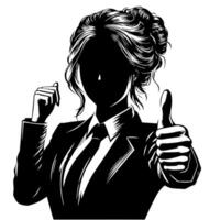 Black and White Illustration of a Woman in Business Suit is showing the Thumbs up Sign vector