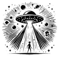 Black and White Illustration of an UFO Flying Saucer vector