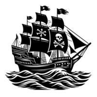 Black and White Illustration of pirate ship vector