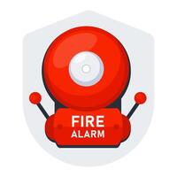 Red fire alarm bell. Alarm system signal device. Prevention, emergency. vector