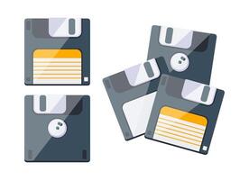 Set of retro Magnetic floppy disc. Computer data storage, Diskette. vector