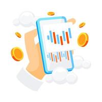 Stock online trading with smartphone. Business graph or chart stock market. Candlestick chart, cryptocurrency vector