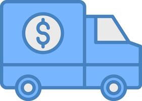 dinero transporte línea lleno azul icono vector