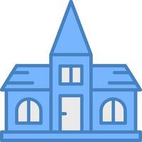 Iglesia línea lleno azul icono vector