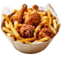 Fries with chicken wings on transparent Background png