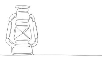 Kerosene lantern one line continuous. Line art paraffin lamp. Hand drawn art. vector