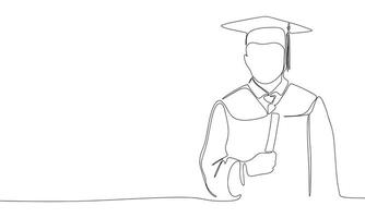 Graduated guy one line continuous. Line art graduated man. Hand drawn art. vector