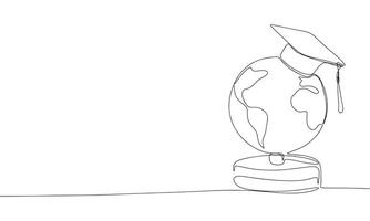 Graduated cup on globe Earth one line continuous. Line art graduated man. Hand drawn art. vector