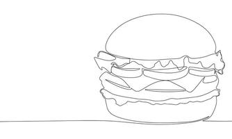 Hamburger, one line continuous. Line art Hamburger. Hand drawn art. vector