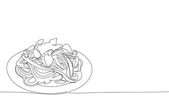 Pasta one line continuous. Line art spaghetti. Hand drawn art. vector