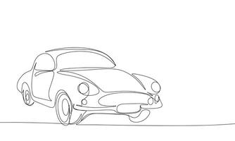 Retro car one line continuous. Line art car. Hand drawn art. vector