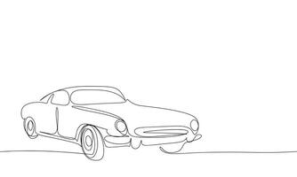 Retro car one line continuous. Line art car. Hand drawn art. vector