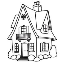 Cute House in doodle style. Hand drawn art. vector