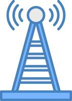 radio torre línea lleno azul icono vector