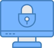 Locked Computer Line Filled Blue Icon vector