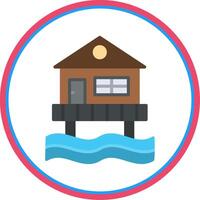 Beach Hut Flat Circle Icon vector