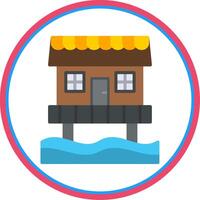 Beach Hut Flat Circle Icon vector