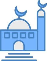 mezquita línea lleno azul icono vector