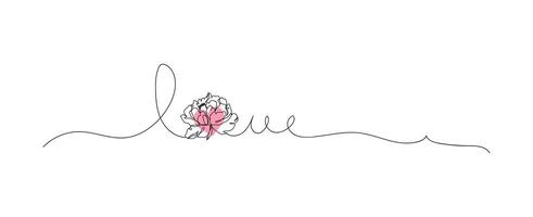 amor letra uno continuo línea Arte con flores, minimalista romántico línea dibujo para boda, enamorado, madres día ilustración vector