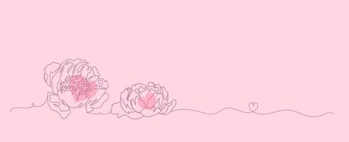 peonía continuo línea Arte con corazón en rosado pastel fondo, minimalista botánico floral mano dibujado, boda, invitación amor elemento ilustración vector